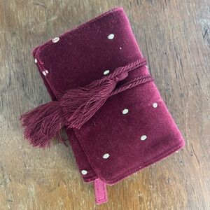 Sezane velvety dark red gold sparkle detail jewelry wallet case pouch